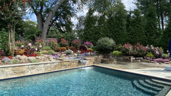 Bethesda Family Resort Pool, Stone Patio, Retaining Wall and Plantings