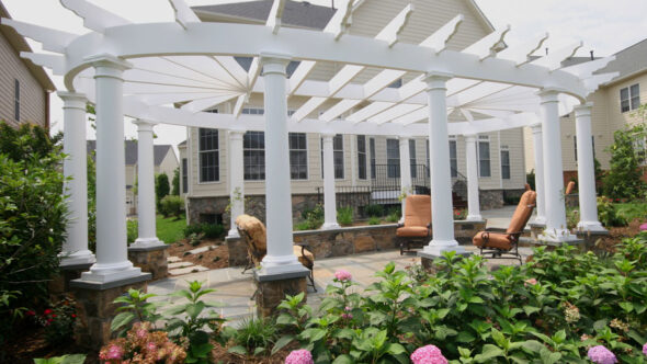 Patio, pergola and plantings