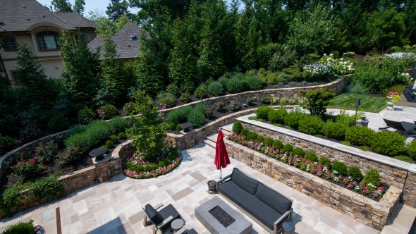 Fernwood Stone Patio, Retaining Wall & Plantings