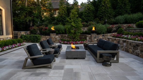 Fernwood Custom Stone Patio with Firepit