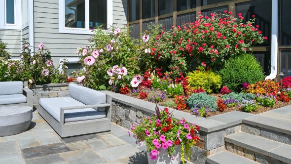 A Lovely Pastoral Setting Plantings and Stone Patio