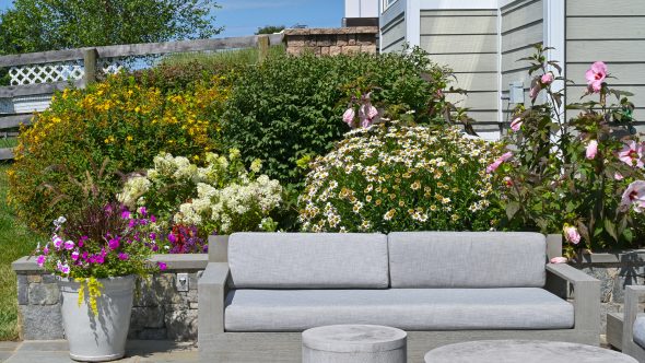 A Lovely Pastoral Setting Plantings and Stone Patio